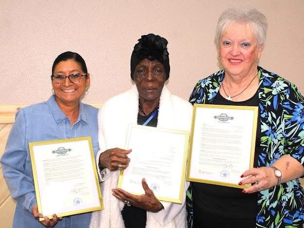 2025 Becoming Project — three women holding community award certificates